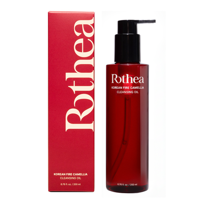 Rothea cleansing oil bottle and packaging on a white background